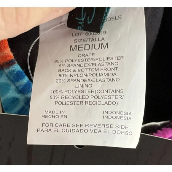 Aqua Green Women's  Black One Piece Swimsuit Abstract Floral Top Halter Sz M NEW - Picture 5 of 6